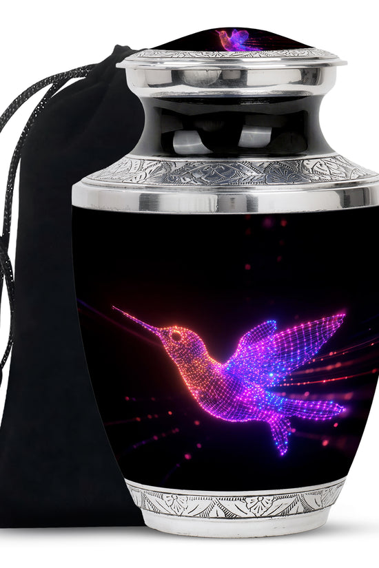 Neon Hummingbird Cremation Urn - Artistic Memorial Urn For Male & Female