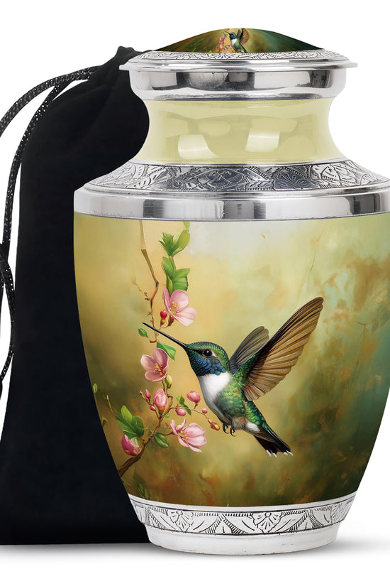 Beautiful Flowers Funeral Urn - Green Hummingbird Urn For Father & Mother