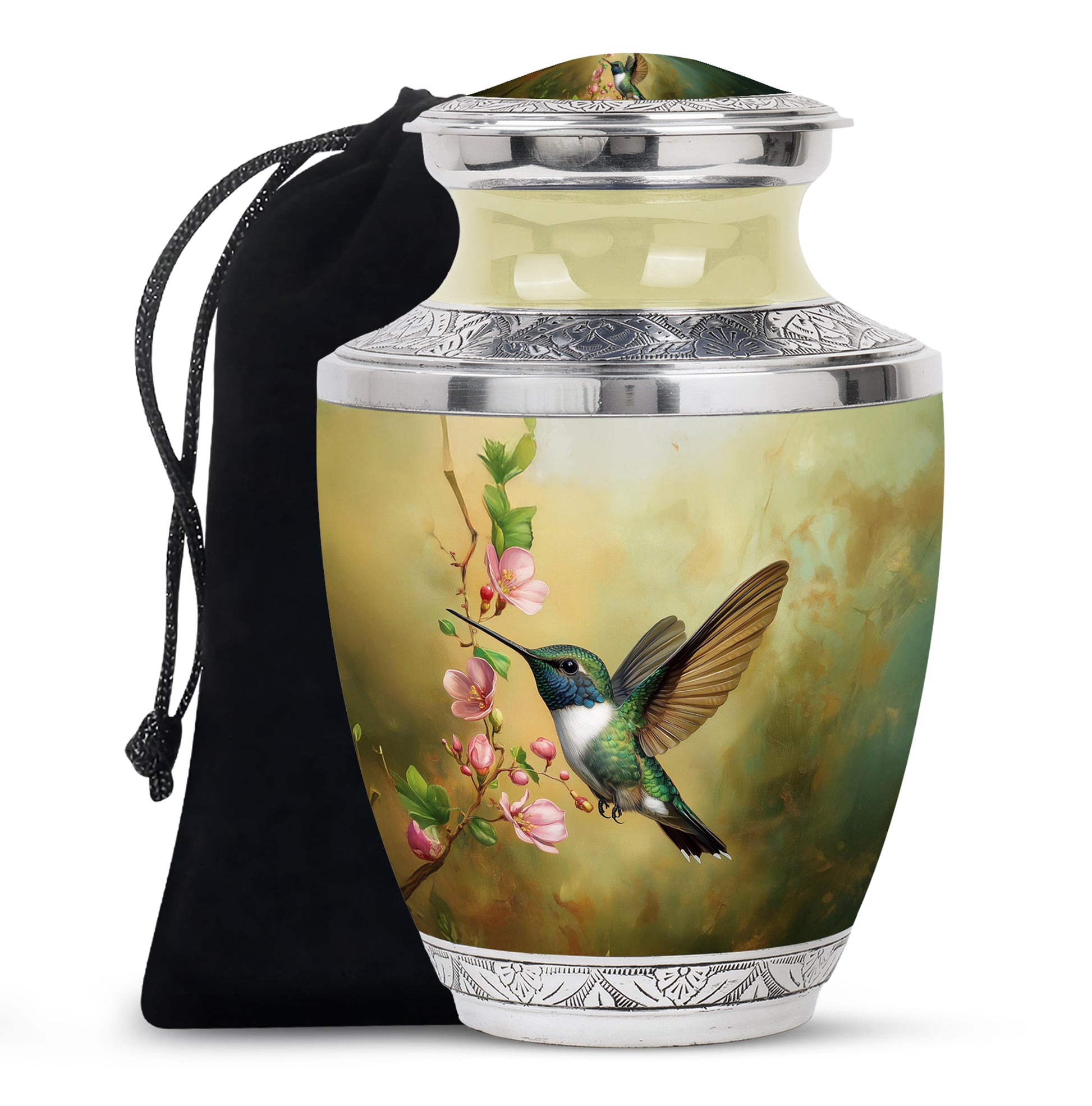 Beautiful Flowers Funeral Urn - Green Hummingbird Urn For Father & Mother