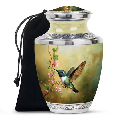 Beautiful Flowers Funeral Urn - Green Hummingbird Urn For Father & Mother