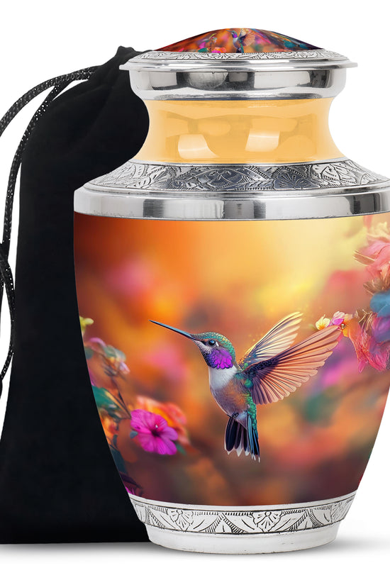 Elegent Hummingbird Funeral Urn - Orange Decorative Urn For Loved Ones