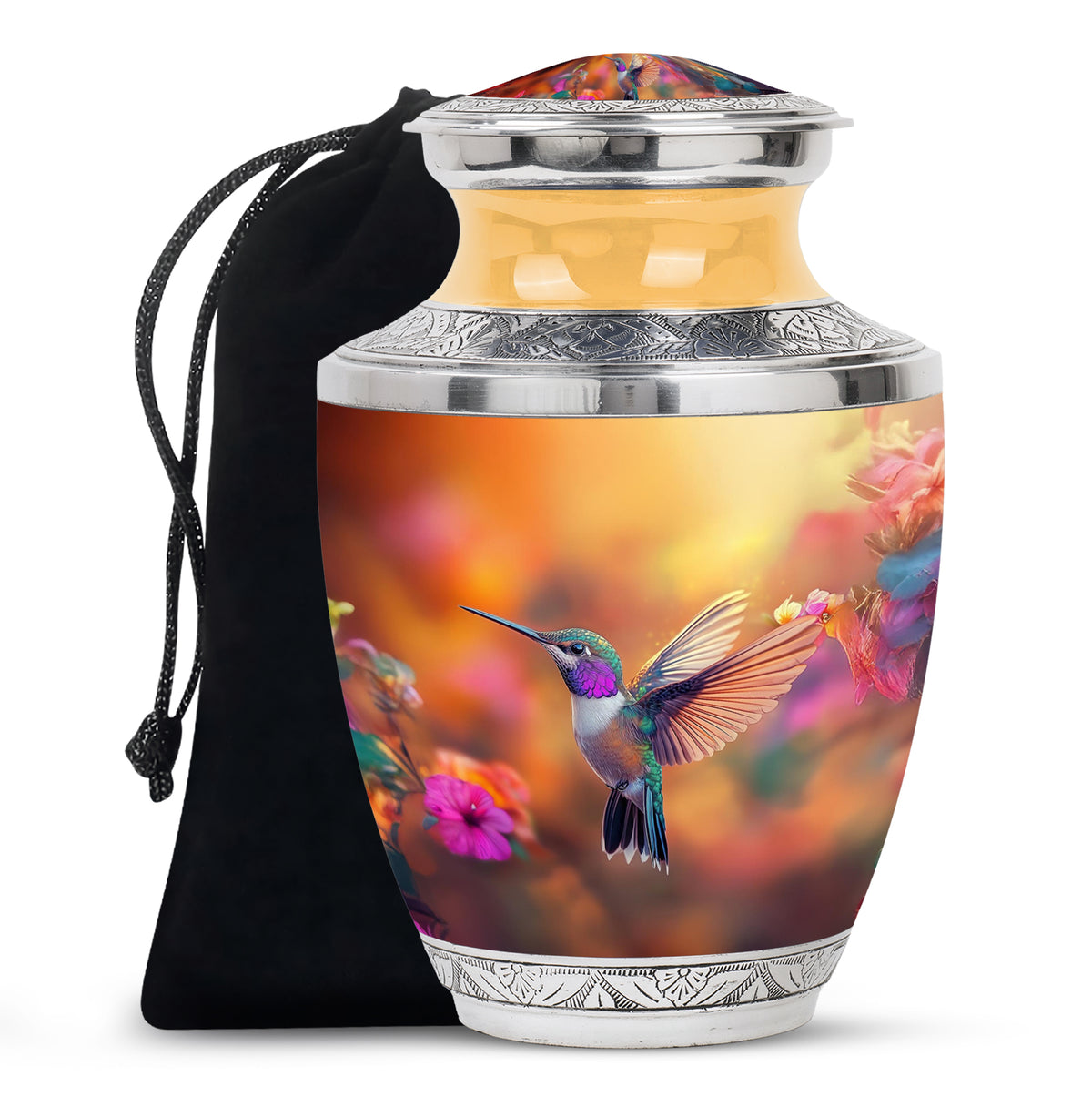 Elegent Hummingbird Funeral Urn - Orange Decorative Urn For Loved Ones