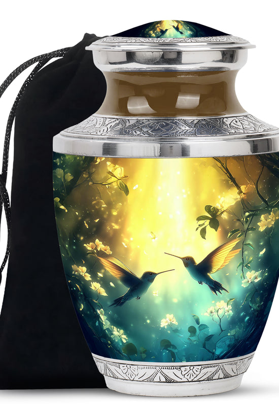 Peaceful Hummingbird Memorial Urn - Beautiful Forest Theme Urn For Adult Ashes