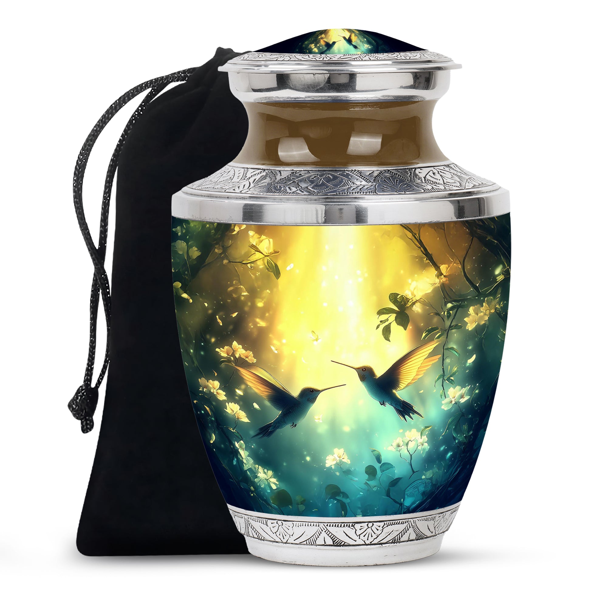 Peaceful Hummingbird Memorial Urn - Beautiful Forest Theme Urn For Adult Ashes
