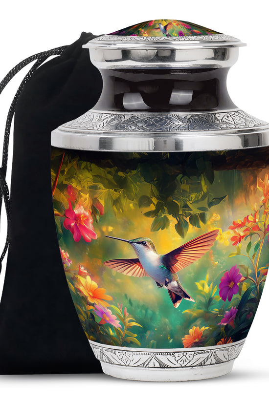 Elegant Hummingbird Tribute Urn - Nature Floral Memorial Urn For Adult Ashes