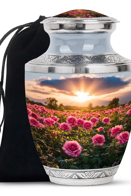 Pink Flower Landscape Cremation Urn - Beautiful Memorial Urn For Female Ashes