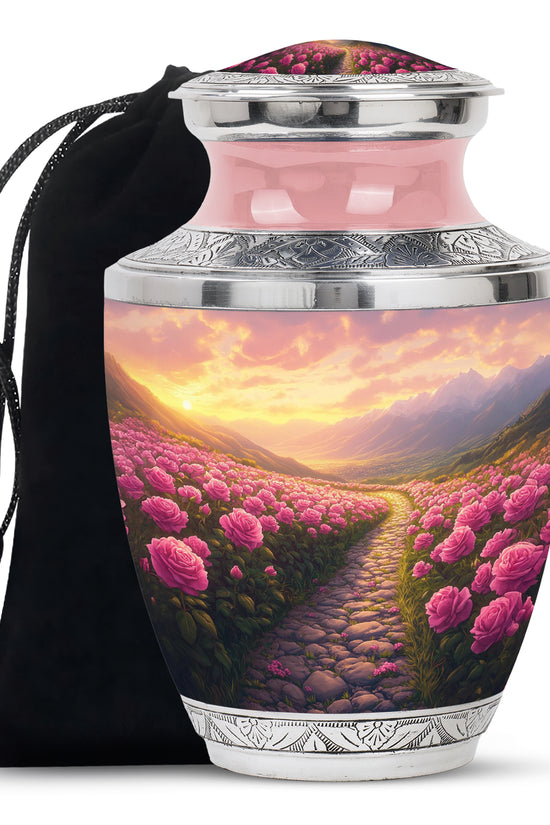 Pink Rose Valley Tribute Urn – Beautiful Cremation Urn For Human Ashes