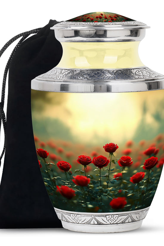 Red Rose Floral Urn - Decorative Funeral Urn for Adult Human Ashes