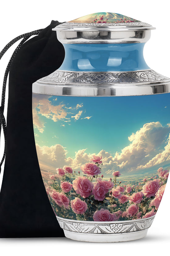 Pink Rose Memorial Urn - Blue Sky Landscape Urn For Adult Male & Female
