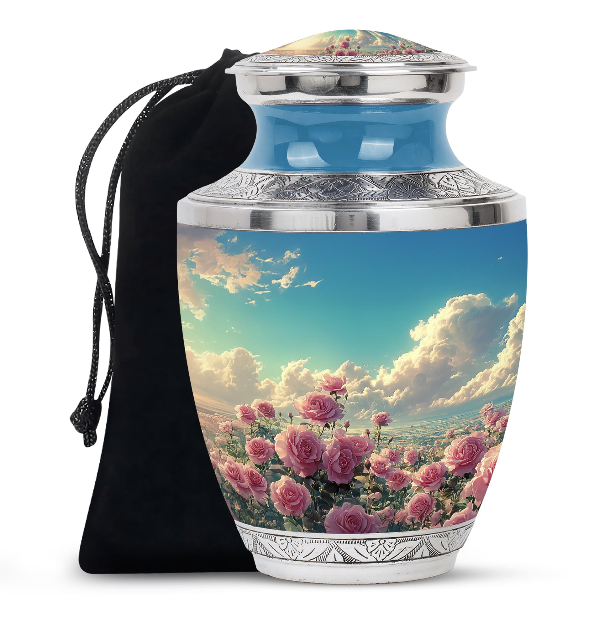Pink Rose Memorial Urn - Blue Sky Landscape Urn For Adult Male & Female