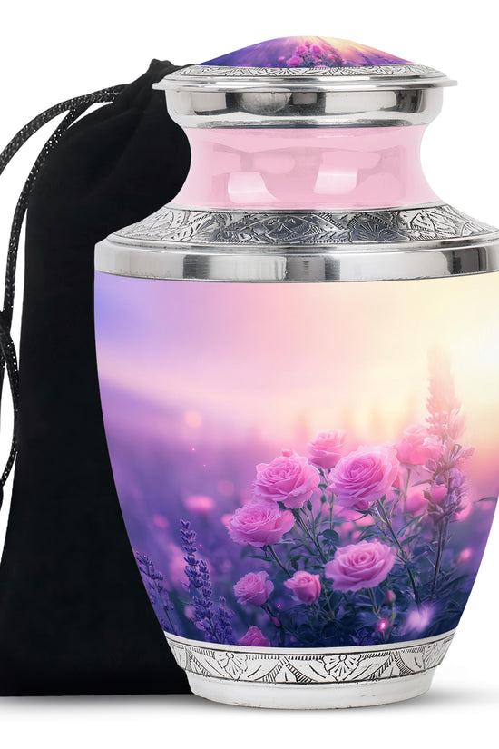 Beautiful Pink Roses Memorial Urn - Floral Cremation Urn For Women