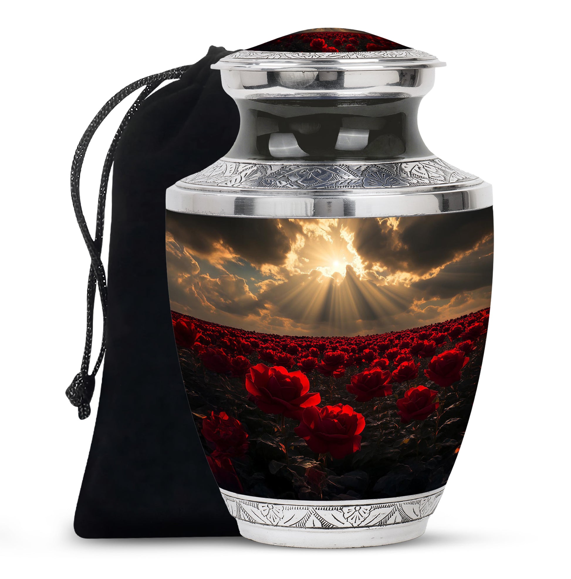 Beautiful Sunlight Memorial Urn - Rose Field Funeral Urn For Women