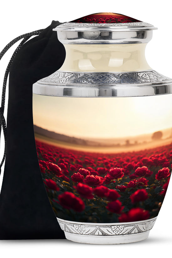Sunset Rose Field Funeral Urn - Floral Memorial Urn For Adult Ashes