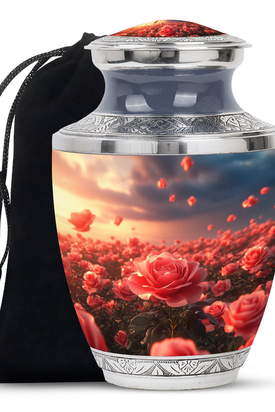 Rose Blossom Sunset Memorial Urn - Floral Cremation Urn For Loved Ones