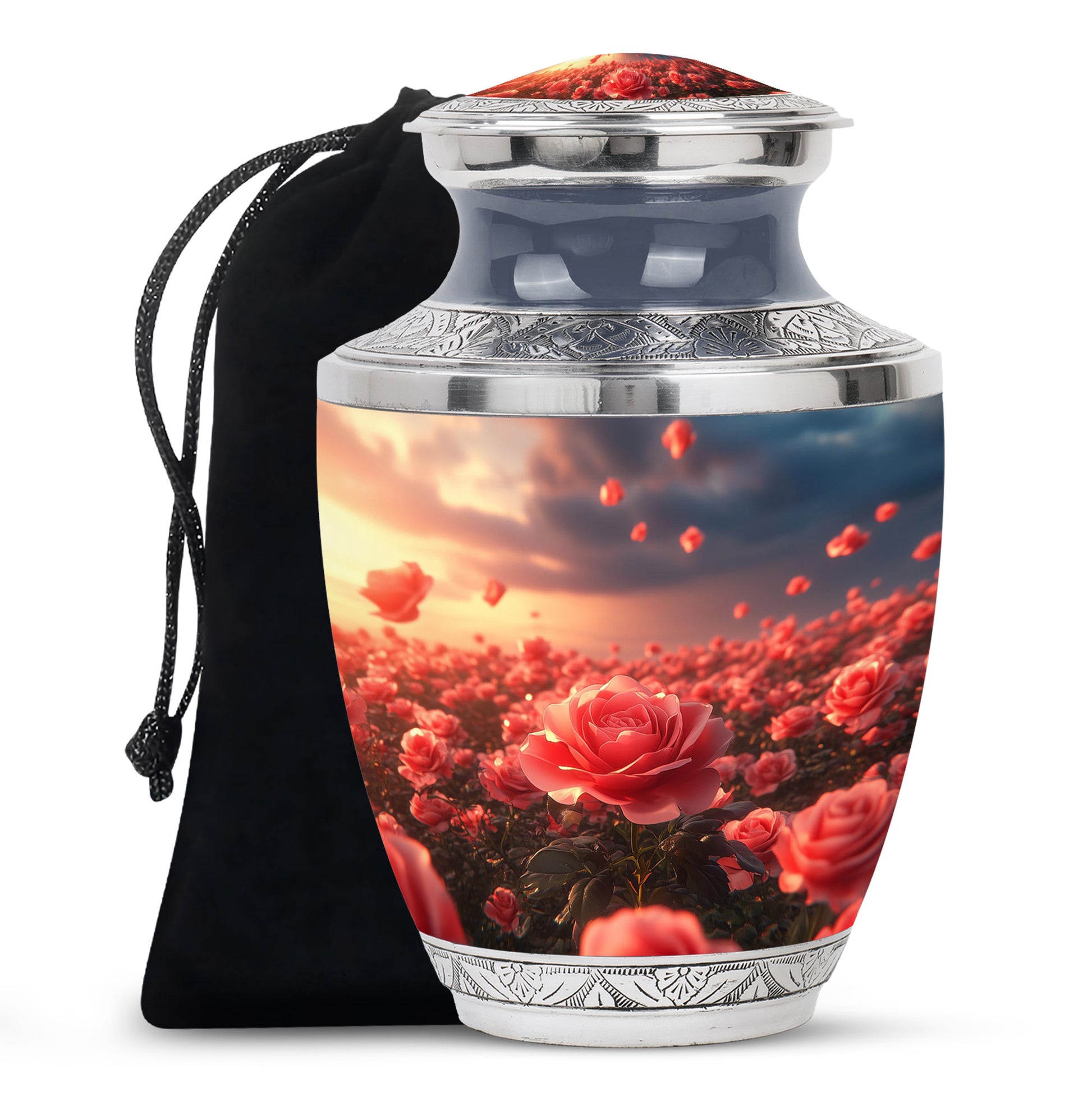 Rose Blossom Sunset Memorial Urn - Floral Cremation Urn For Loved Ones