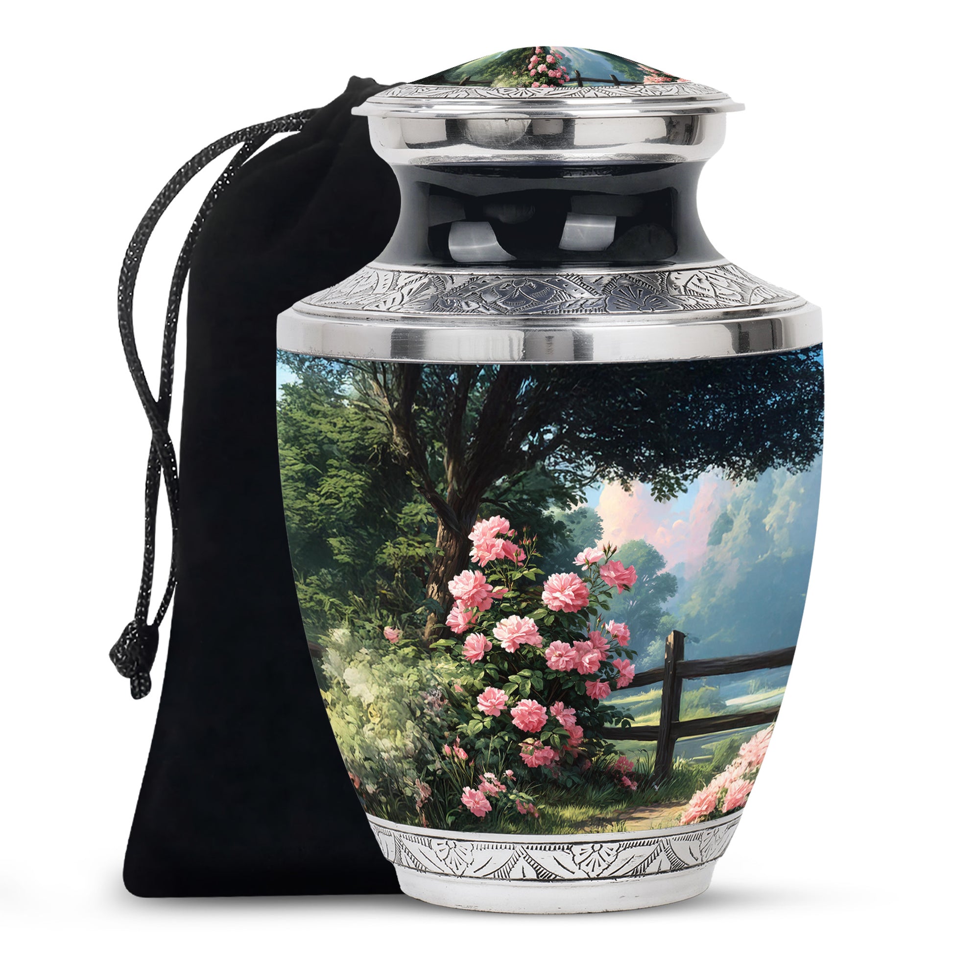 Pink Rose Garden Cremation Urn - Floral Memorial Urn For Female