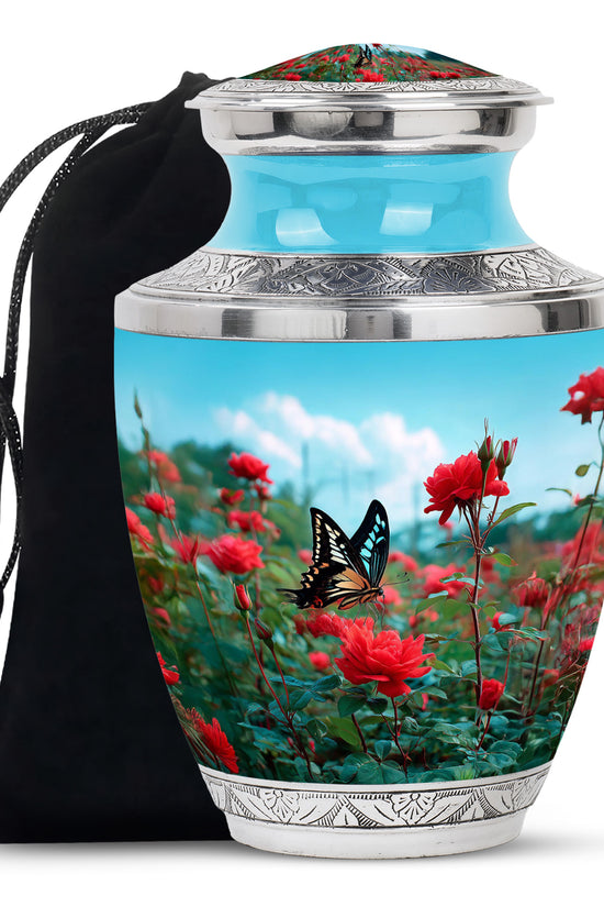 Butterfly Cremation Urn For Ashes – Red Rose Floral Memorial Urn