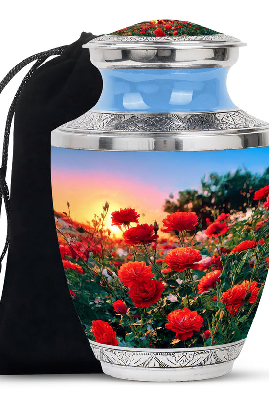Red Rose Cremation Urn - Floral Memorial Urn For Adult Ashes