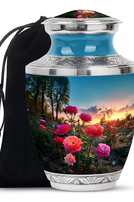 Pink Rose Cremation Urn - Sunset Floral Funeral Urn For Burial