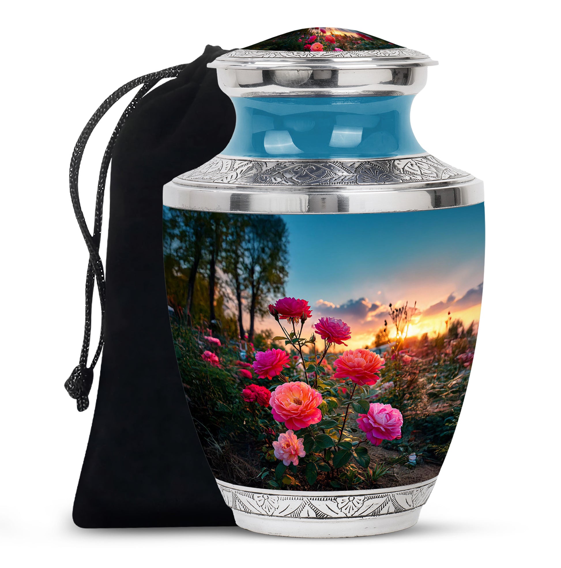 Pink Rose Cremation Urn - Sunset Floral Funeral Urn For Burial