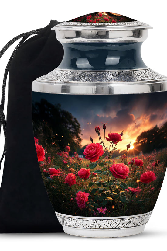 Rose Memorial Urn - Black Aluminium Funeral Urn For Human Ashes