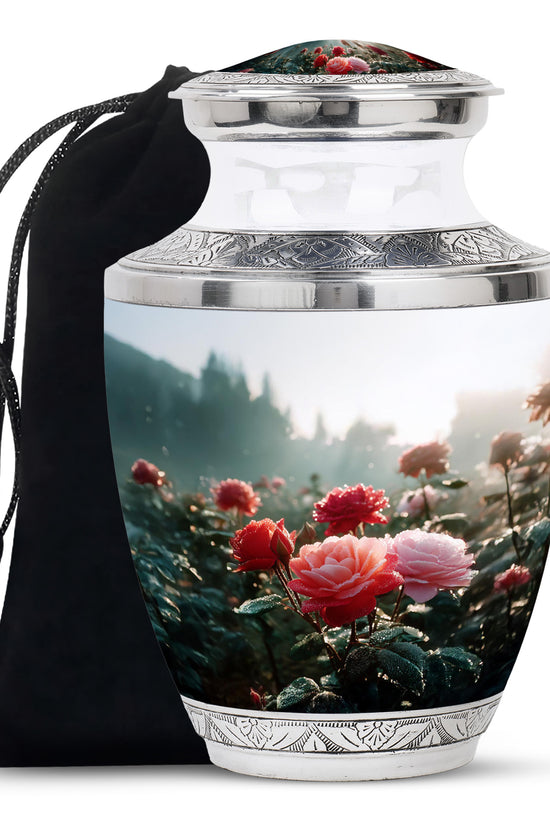 Pink & Red Roses Memorial Urn - Beautiful Cremation Urn For Burial