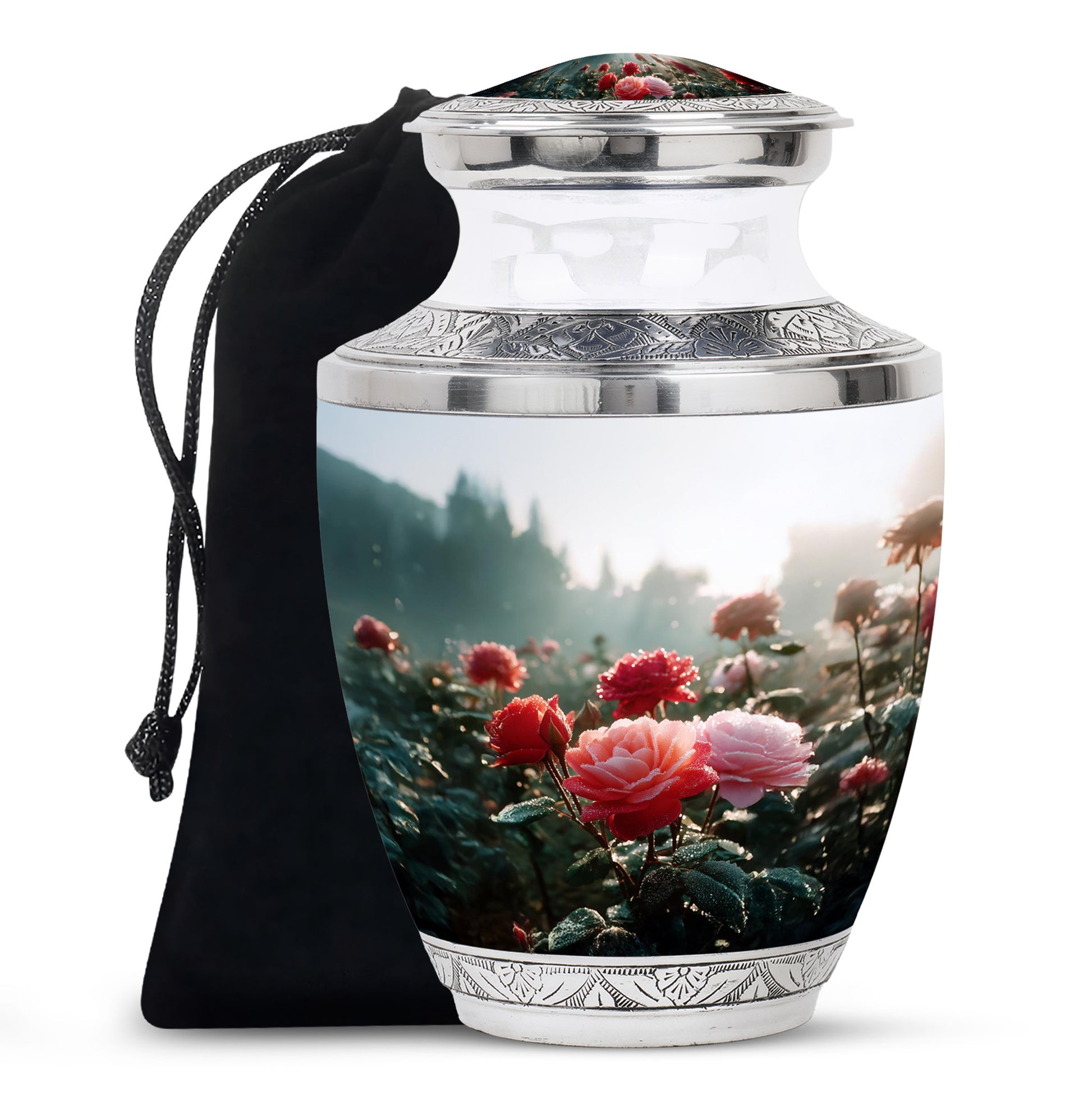 Pink & Red Roses Memorial Urn - Beautiful Cremation Urn For Burial