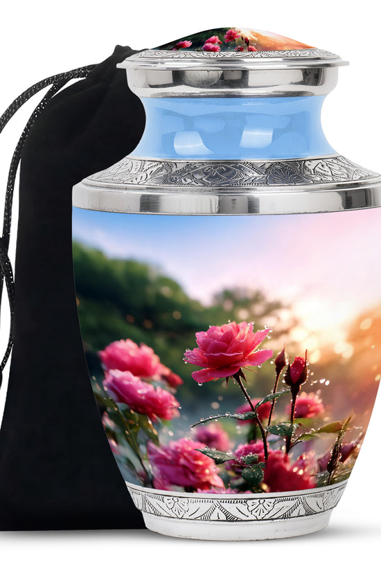 Pink Floral Cremation Urn - Nature Funeral Urn For Male & Female