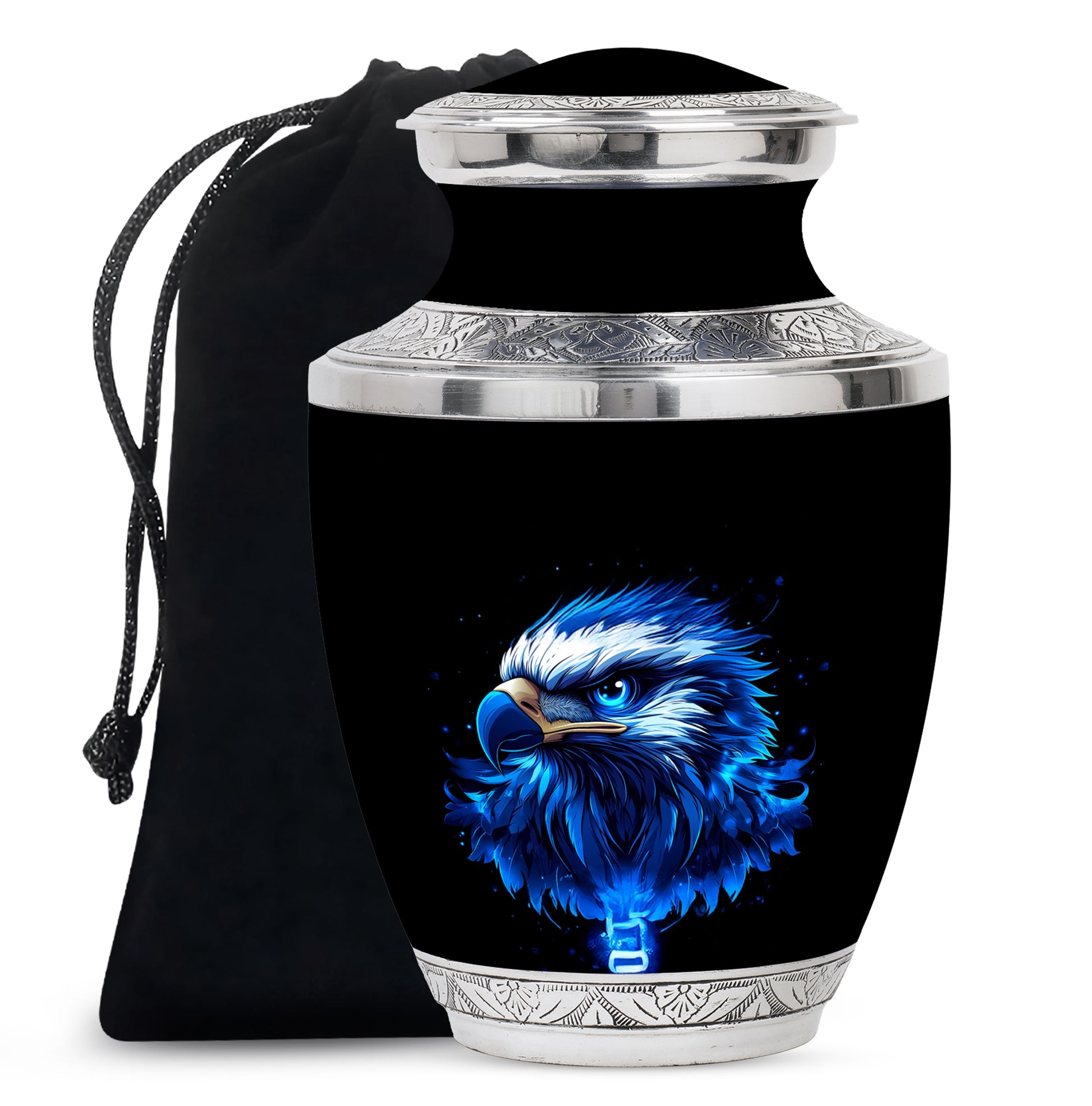 Neon Blue Eagle Art Urn For Funeral - Large Sized Urn For Adult Male