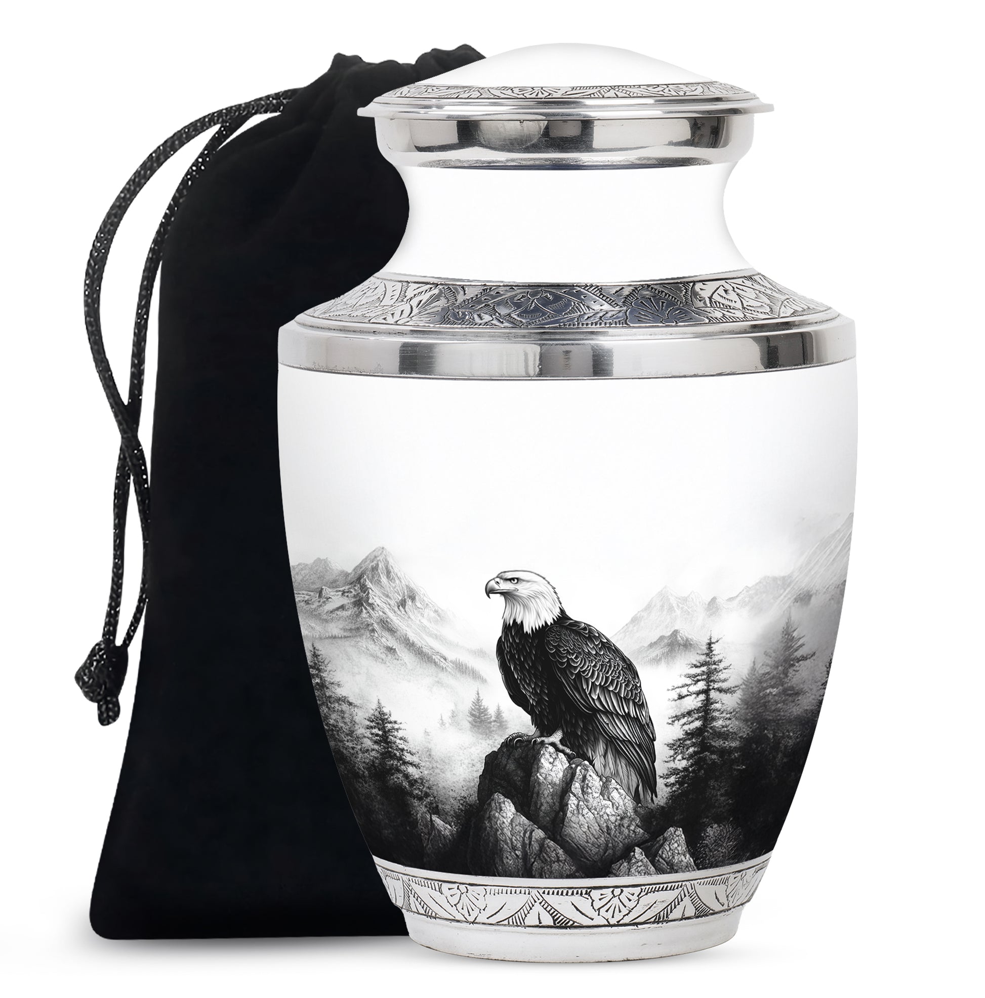 Black And White Eagle Urn For Ashes - Memorial Ashes Urn For Men