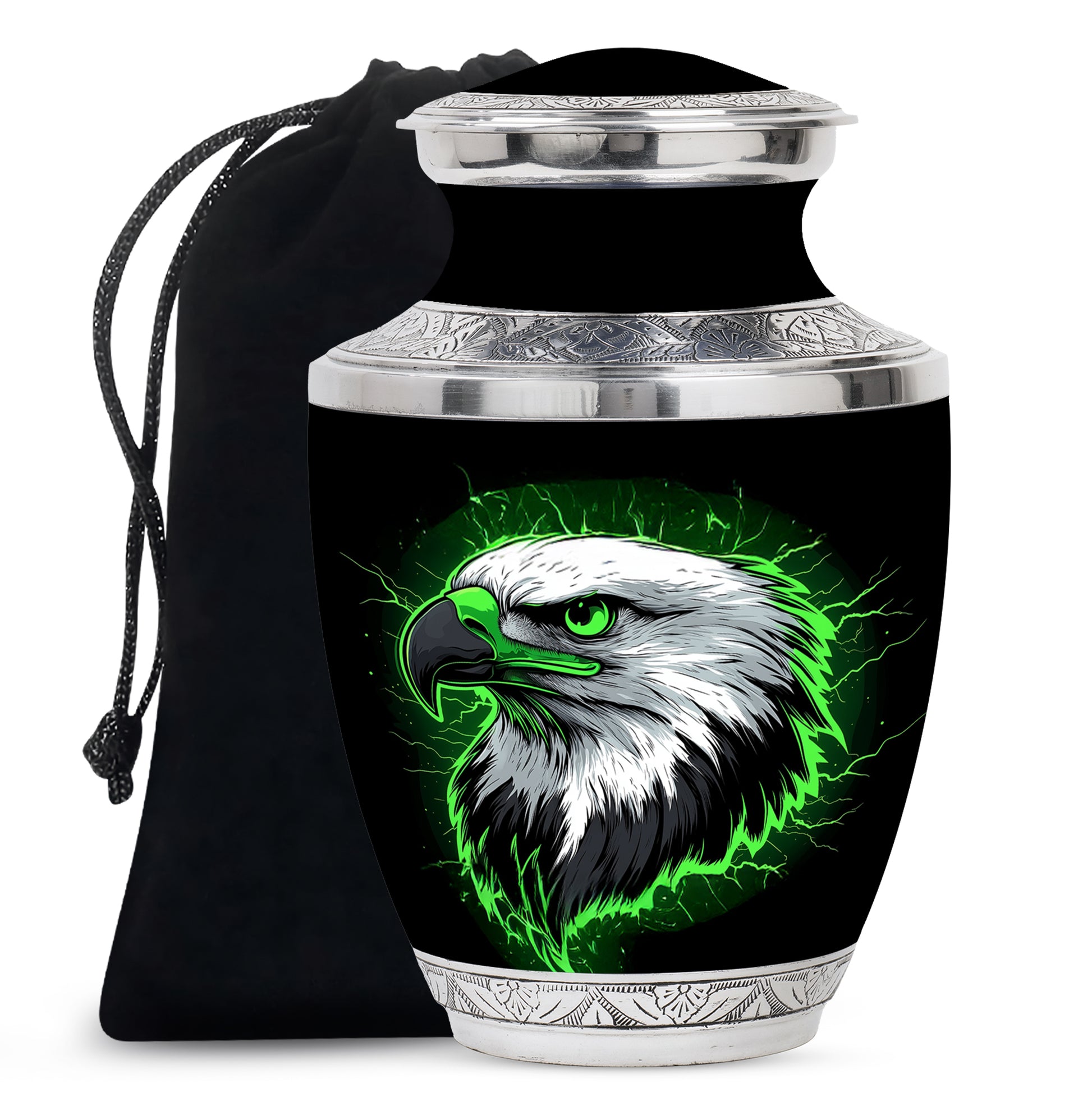 Neon Green Artistic Eagle Urn For Funeral - Large Urn For Adult Male