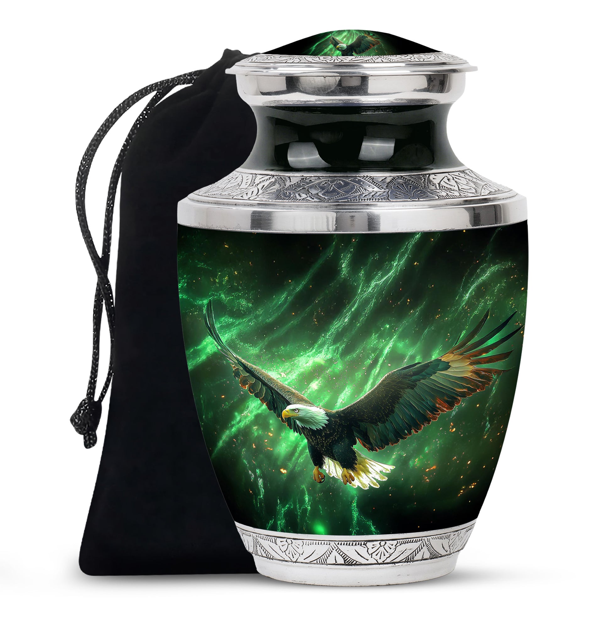 Flying Bald Eagle Cremation Urn - Scenic Memorial Urn For Human Ashes