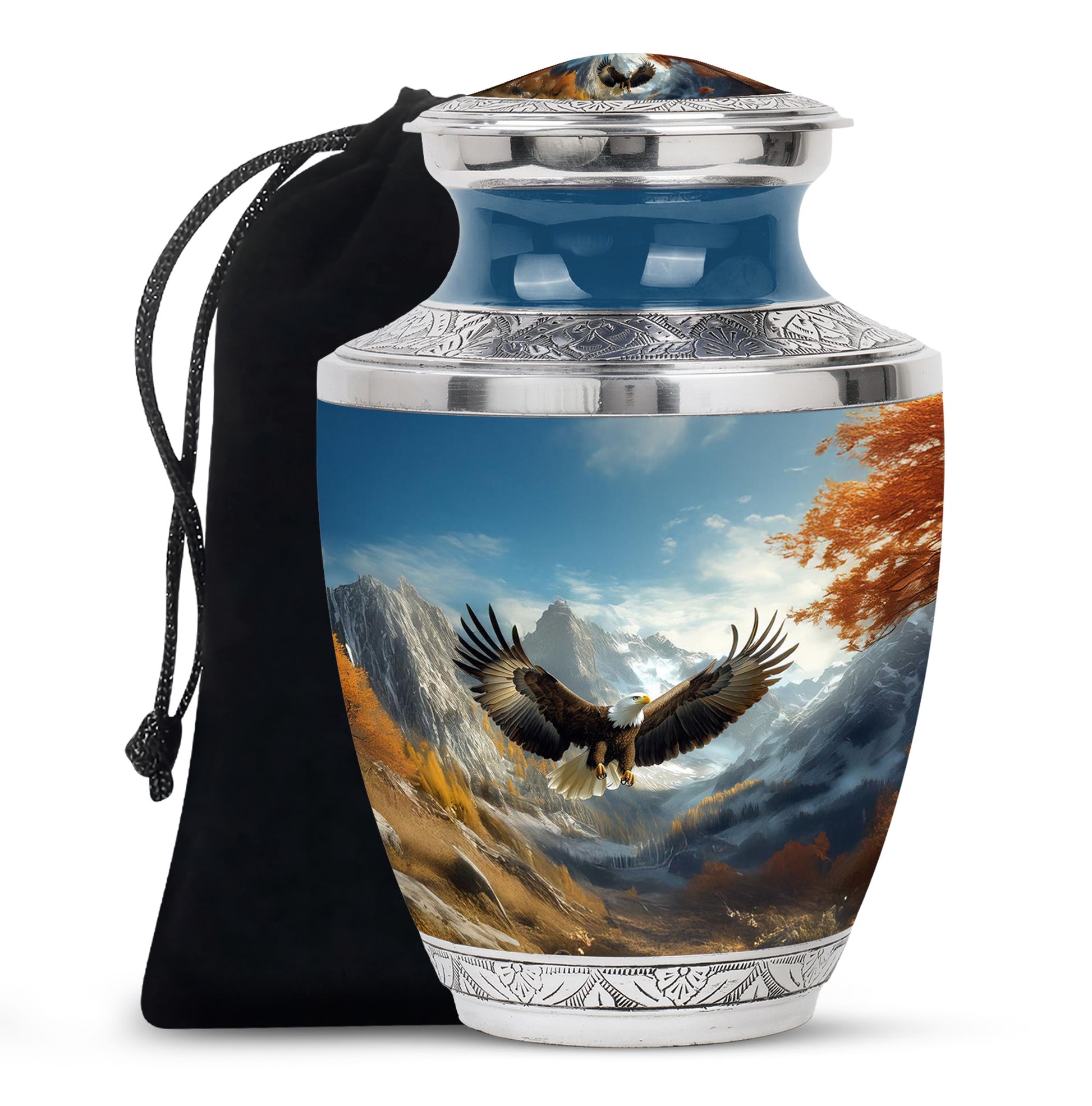 Majestic Eagle Cremation Urn - Scenic Mountain Memorial Urn For Burial