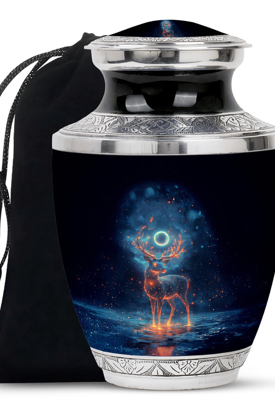 Deer Spirit Cremation Urn - Night Forest Memorial Urn For Adults