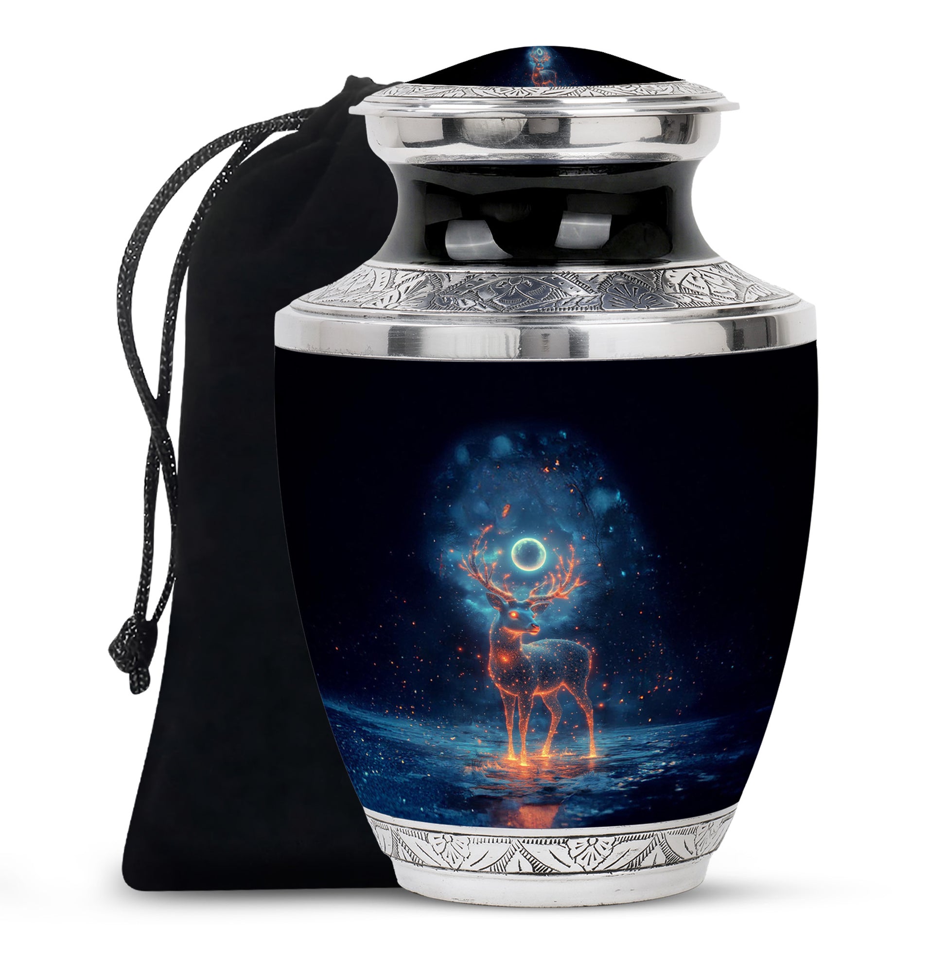 Deer Spirit Cremation Urn - Night Forest Memorial Urn For Adults