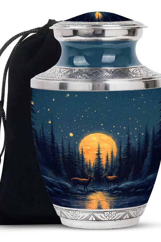 Moonlight Memorial Urn - Deer Forest Cremation Urn For Dad & Mom