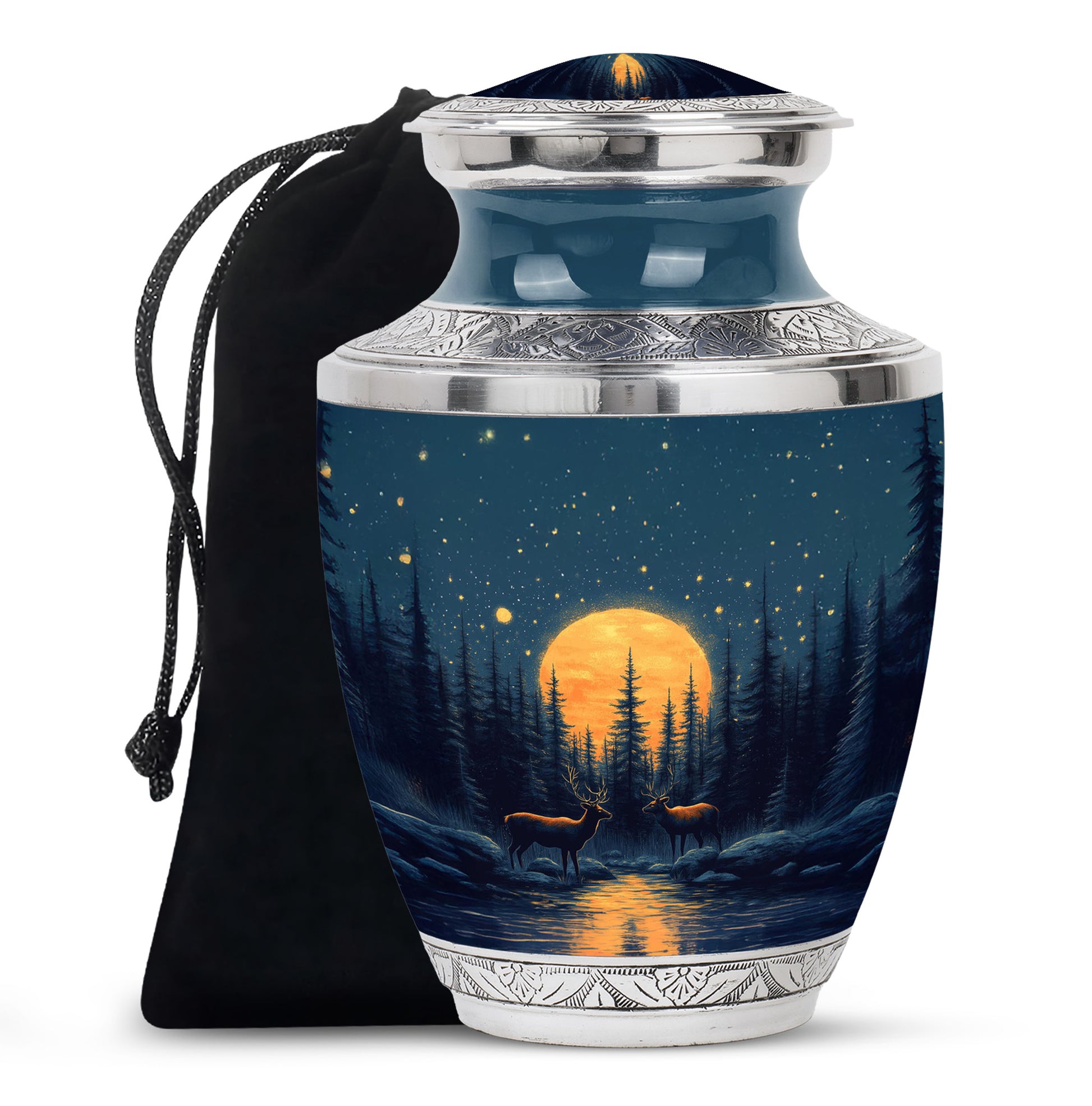 Moonlight Memorial Urn - Deer Forest Cremation Urn For Dad & Mom