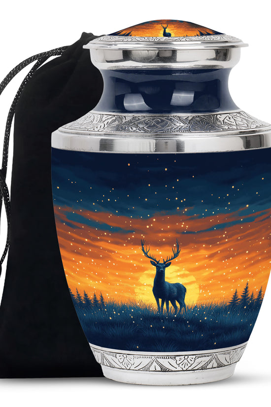 Sunset Deer Cremation Urn - Artistic Funeral Urn For Human Ashes