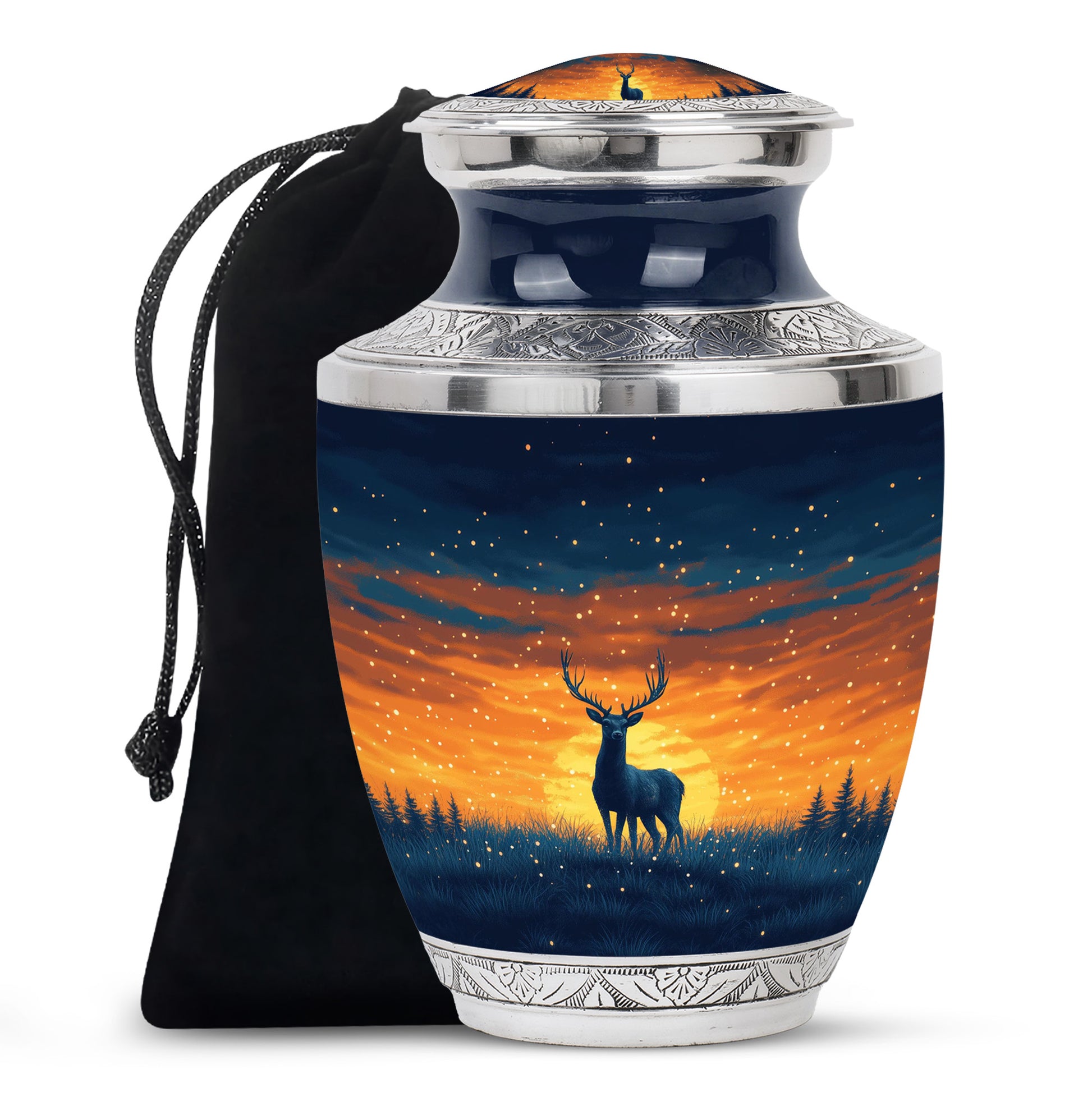 Sunset Deer Cremation Urn - Artistic Funeral Urn For Human Ashes