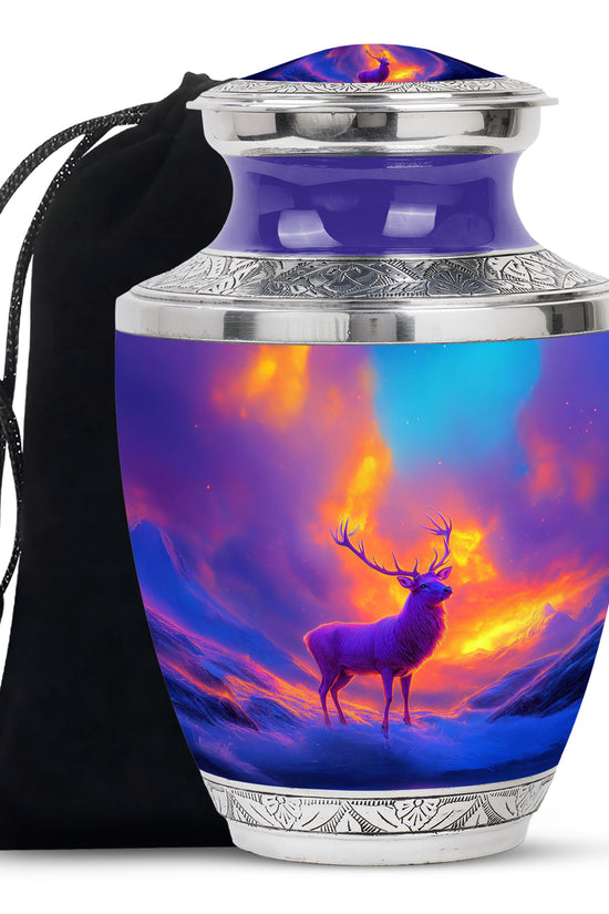 Beautiful Moose Memorial Urn - Purple Cremation Urn For Male & Female