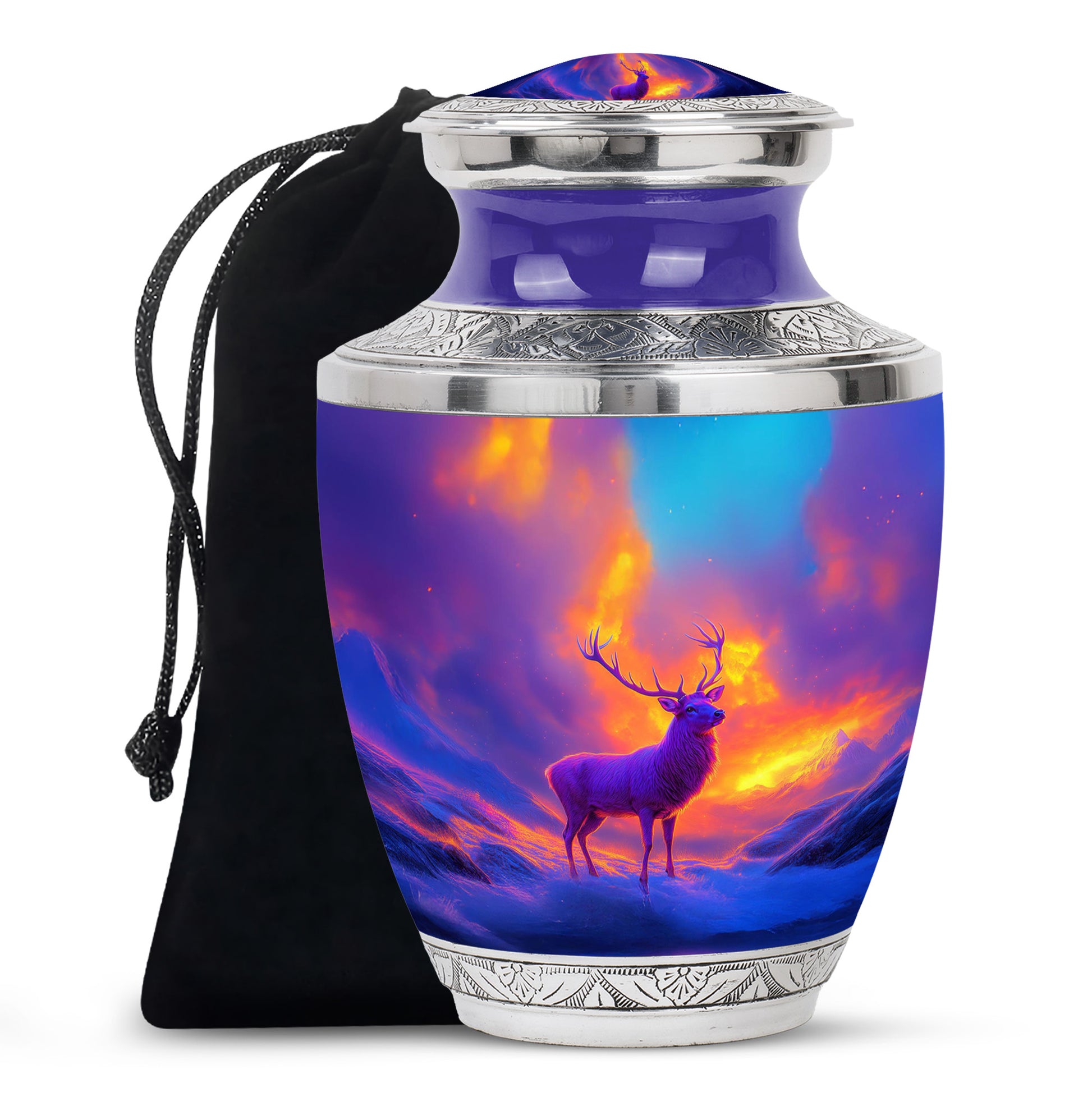 Beautiful Moose Memorial Urn - Purple Cremation Urn For Male & Female