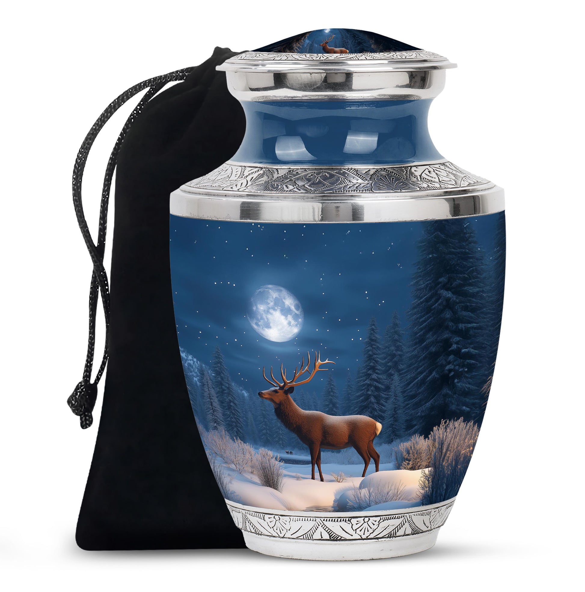 Winter Forest Deer Urn - Glowing Deer Cremation Urn For Adult Ashes