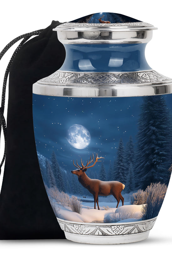 Moonlight Deer Cremation Urn - Winter Memorial Urn For Father & Mother