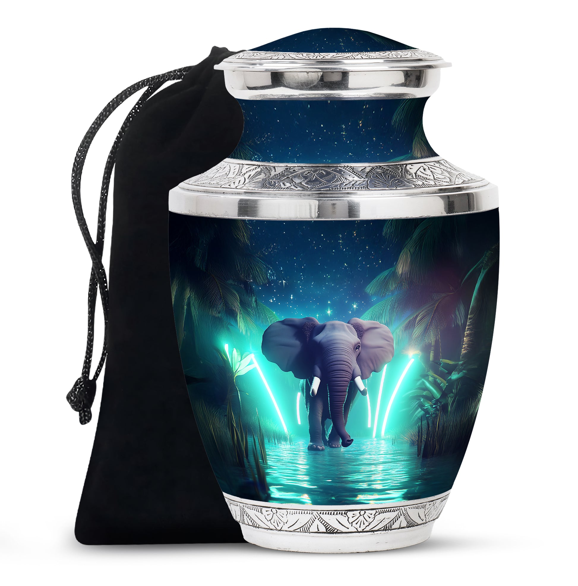 Neon Lights Funeral Urn For Men - Elephant Cremation Ashes Urn