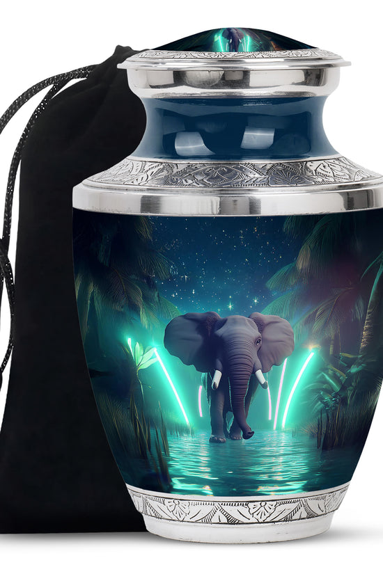 Glowing Elephant Cremation Urn - Forest Memorial Urn For Adults