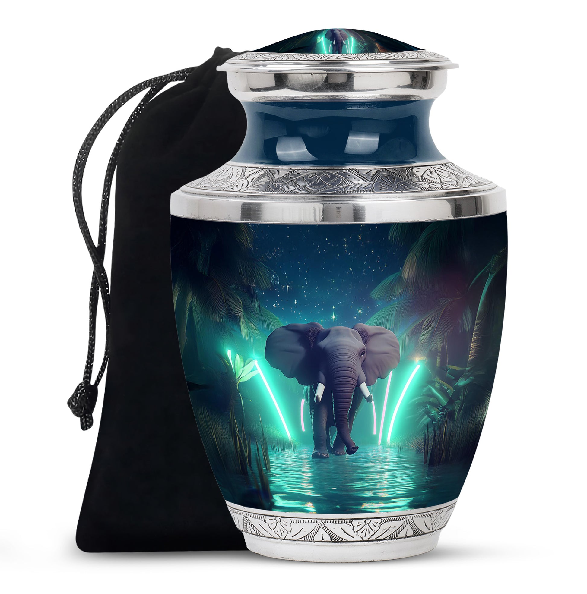 Glowing Elephant Cremation Urn - Forest Memorial Urn For Adults
