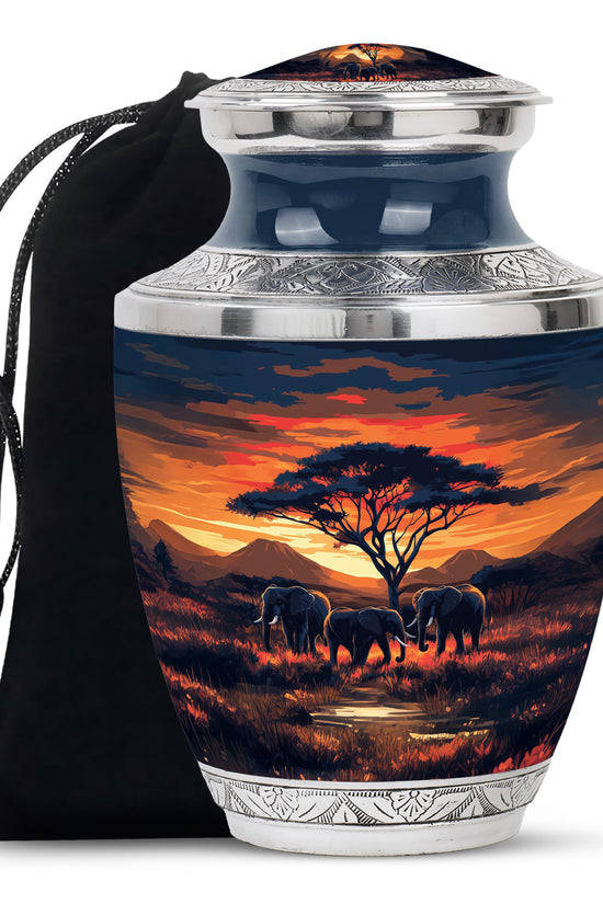 Elephant Family Urn for Ashes - Sunset Jungle Cremation Urn For Dad & Mom