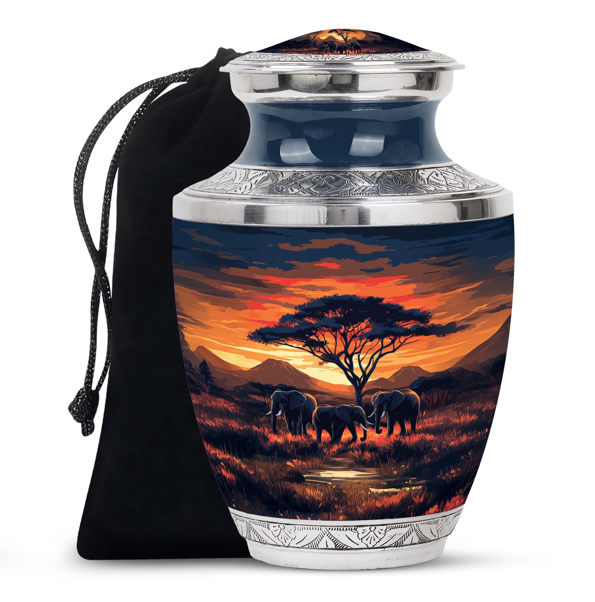 Elephant Family Urn for Ashes - Sunset Jungle Cremation Urn For Dad & Mom