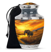 Elephant Tribute Cremation Urn – Sunset Landscape Memorial Urn for Dad & Mom