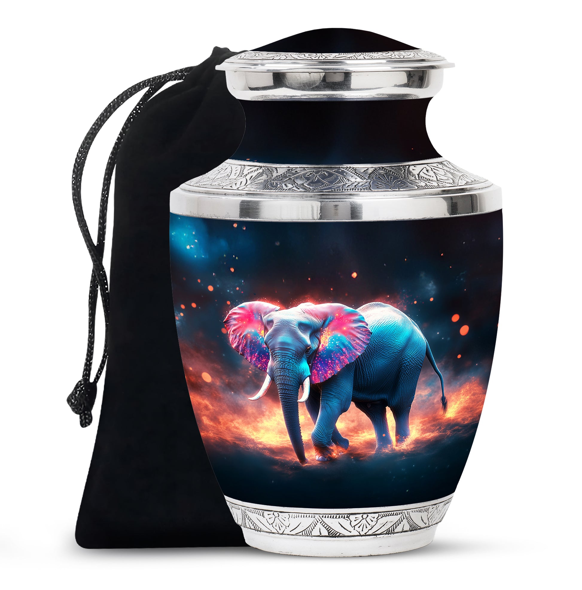 Cosmic Elephant Urn Memorial For Men - Galaxy Urn For Funeral